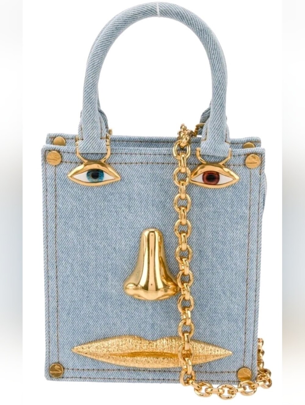 RESERVED...Blue Denim Top Handle Bag with Gold Hardware